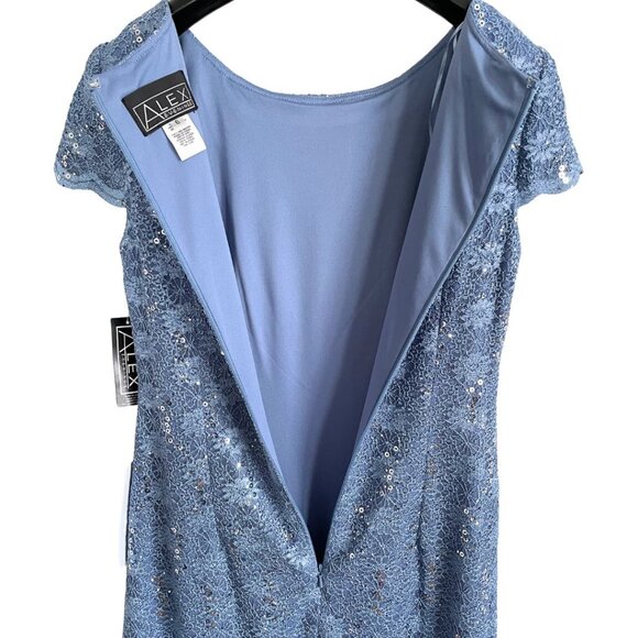 NEW Alex Evenings Lace Sequins Cap Sleeve Blue Cocktail Dress Size 6 - Picture 7 of 11